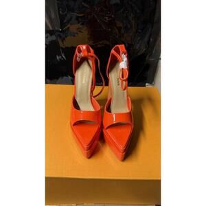 Fashion Nova Red Platform Heels Patent Open Toe Ankle Strap Size 10